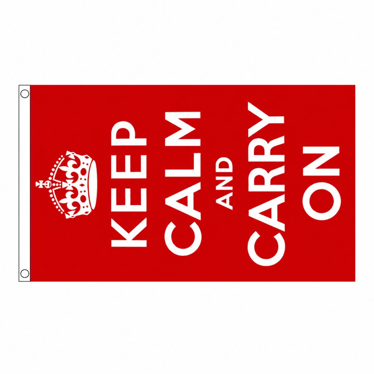 Keep Calm and Carry On Red Flag – 5ft x 3ft centred on white background