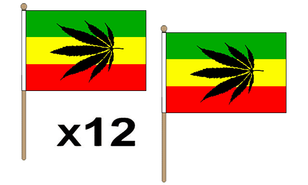 Flagmania Cannabis Reggae wooden hand flags, 9x6 inch, pack of 12, no bases