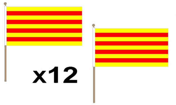 Flagmania Catalonia Wooden Table Flags (12 Pack) 9x6in (H9CATOLONIA) wooden hand flags, 9x6 inch, pack of 12, no bases