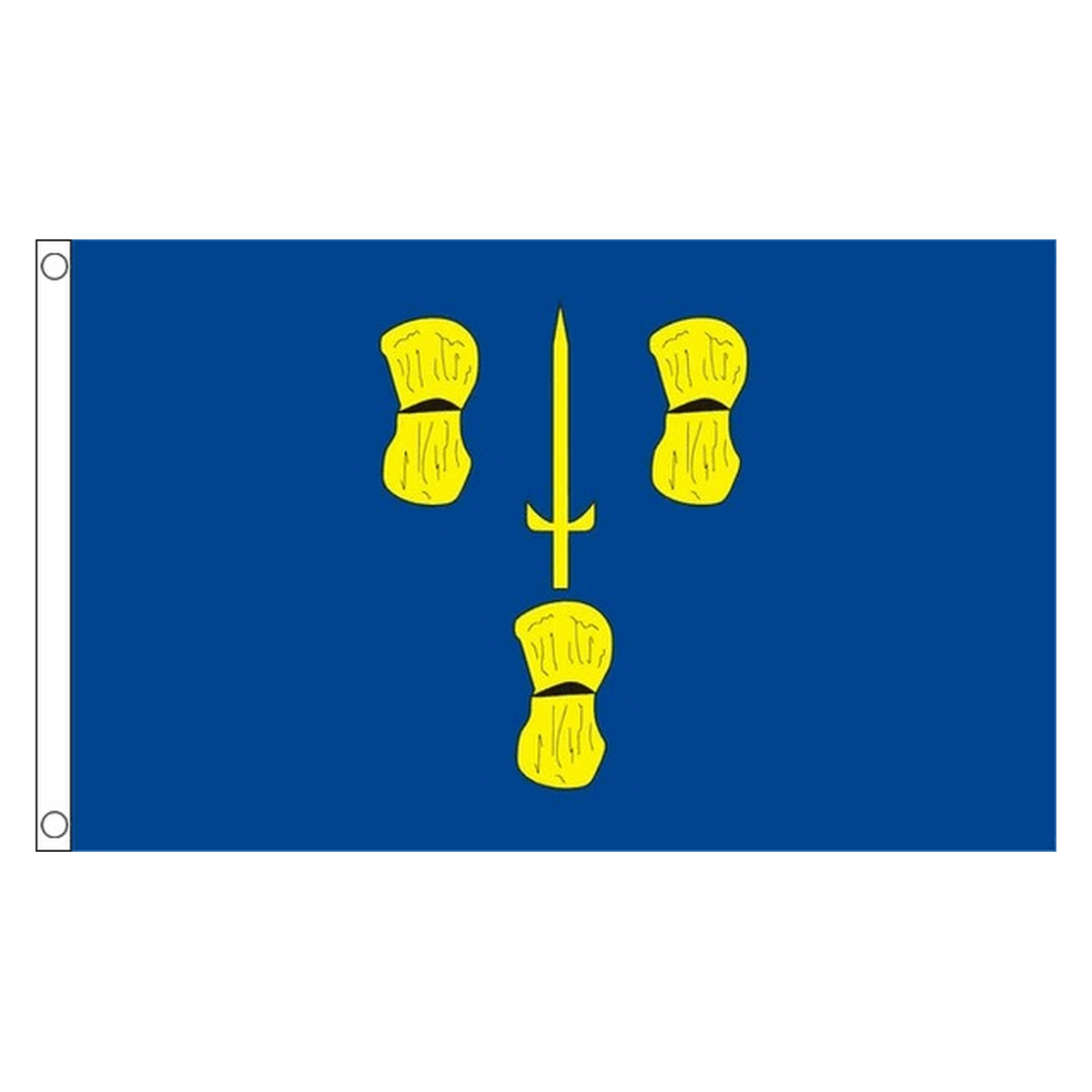 Cheshire county flag with three gold wheat sheaves and a gold sword on blue, 5ft x 3ft