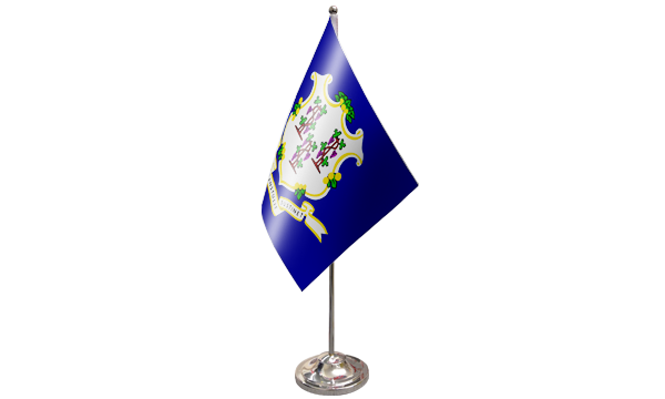 Connecticut satin table flag 9x6in with chrome pole and base