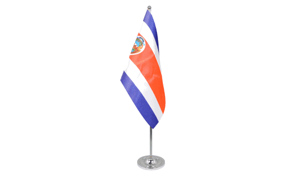 Costa Rica satin table flag 9x6in with chrome pole and base