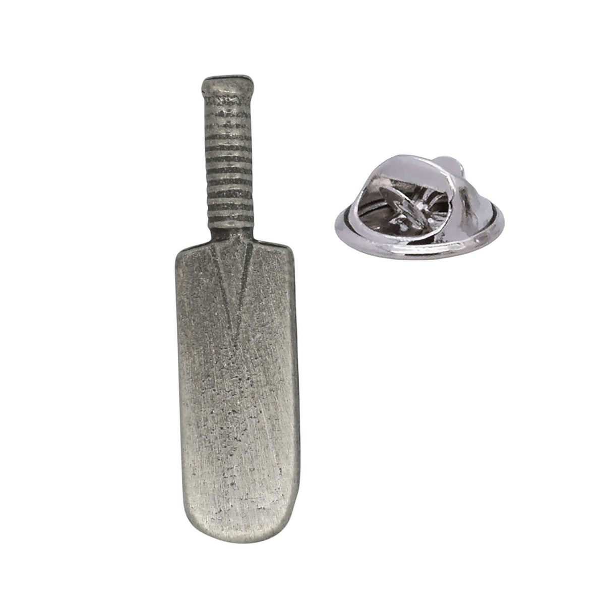 Cricket bat antique silver tone pewter lapel pin badge with butterfly clutch fastening