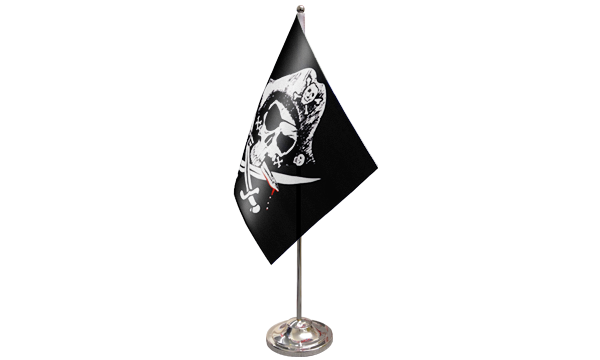 Crossed Sabres satin table flag 9x6in with chrome pole and base