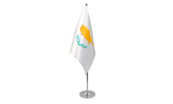 Cyprus satin table flag 9x6in with telescopic chrome pole and base
