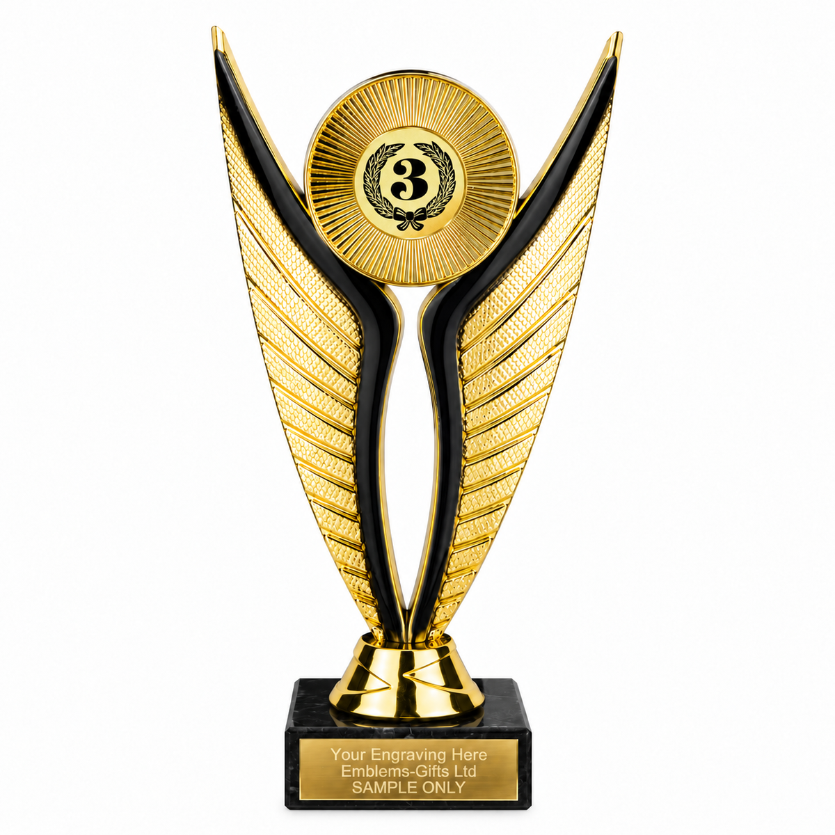 3rd Place Laurel economy trophy 195mm with plastic top and marble base