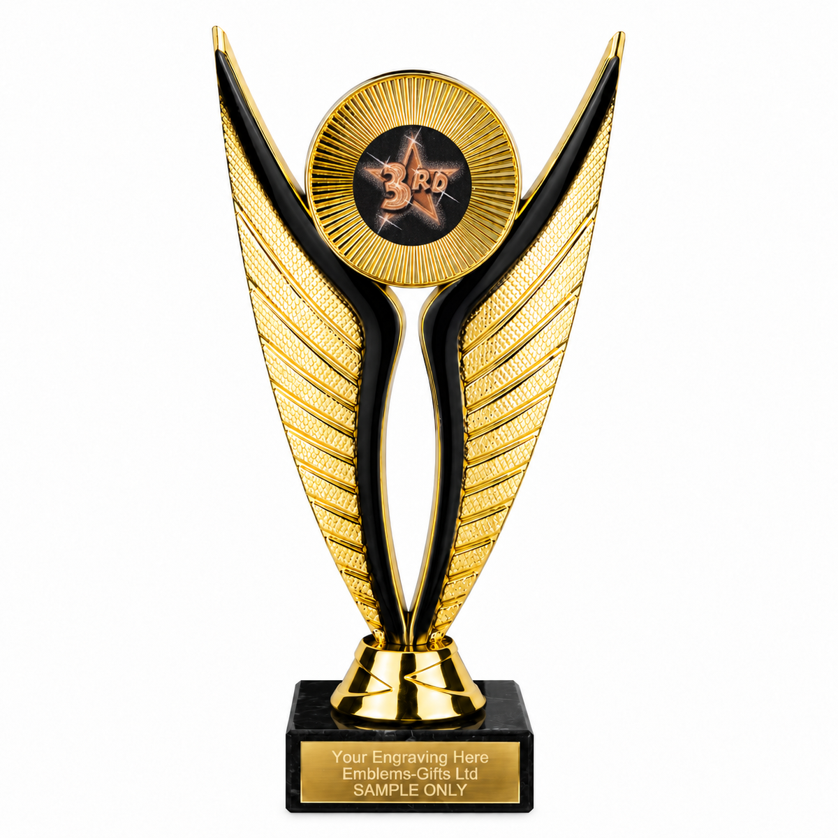 3rd Place Star economy trophy 195mm with plastic top and marble base