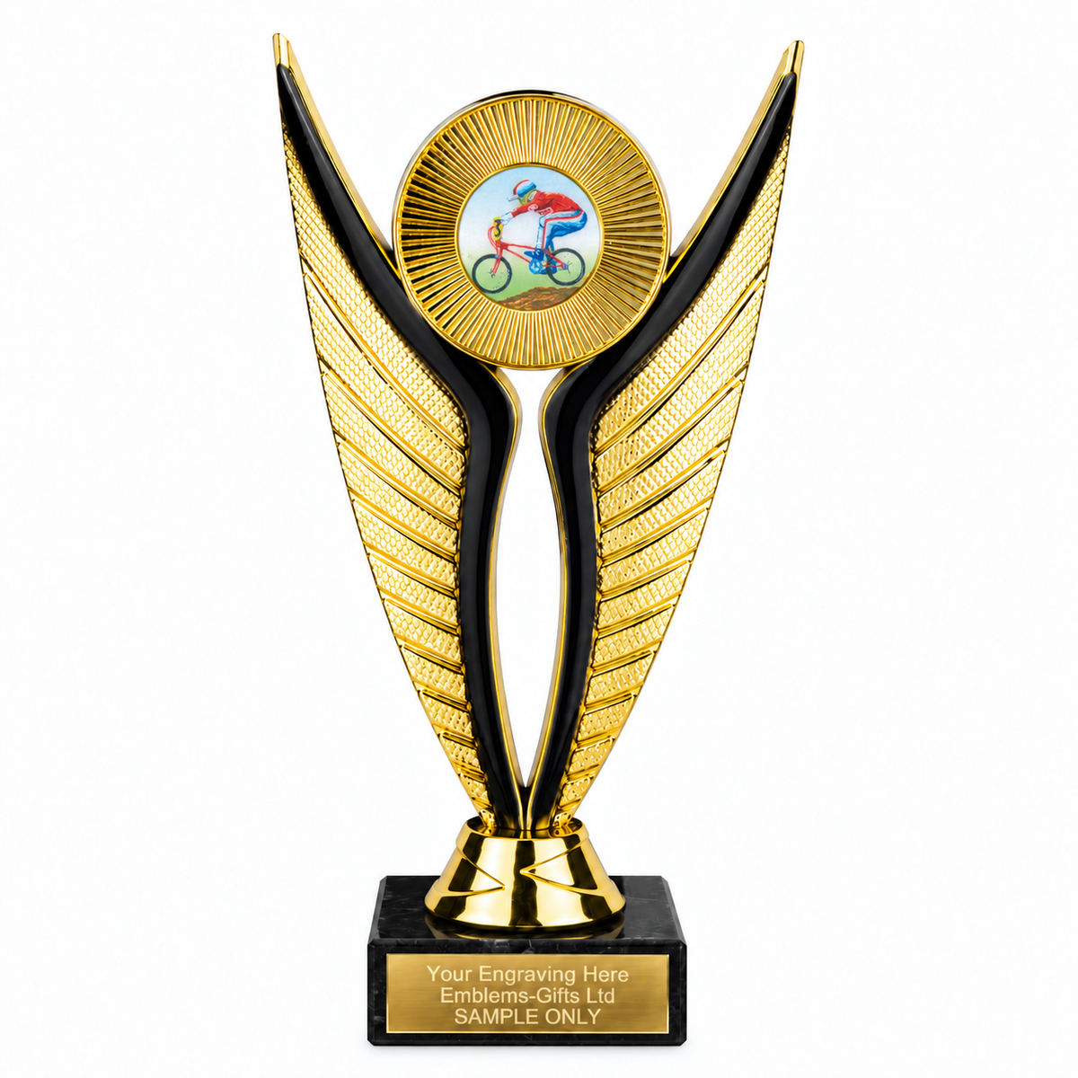 BMX economy trophy 195mm with plastic top and marble base