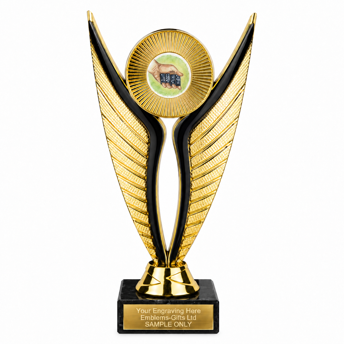 Dominoes Green economy trophy 195mm with plastic top and marble base