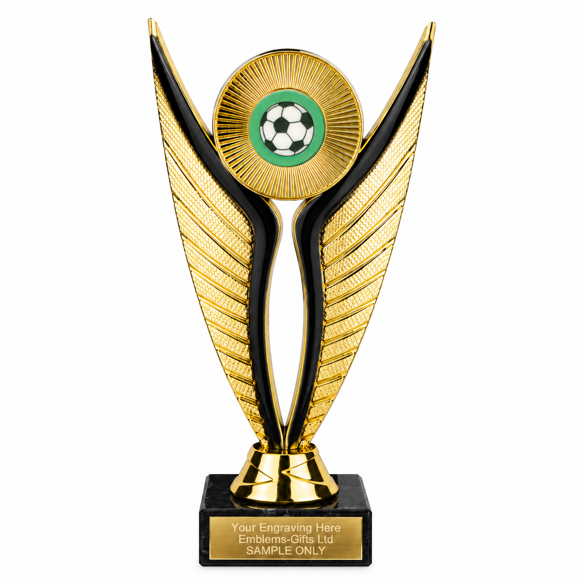 Football Green economy trophy 195mm with plastic top and marble base