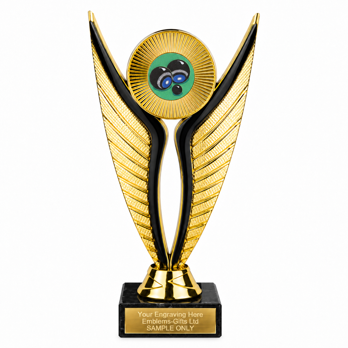Lawn Bowls Green economy trophy 195mm with plastic top and marble base