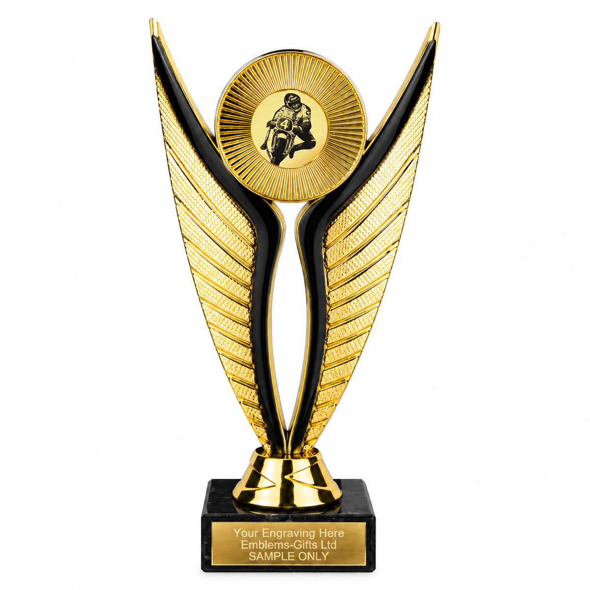 Motorcycle Racing Gold economy trophy 195mm with plastic top and marble base