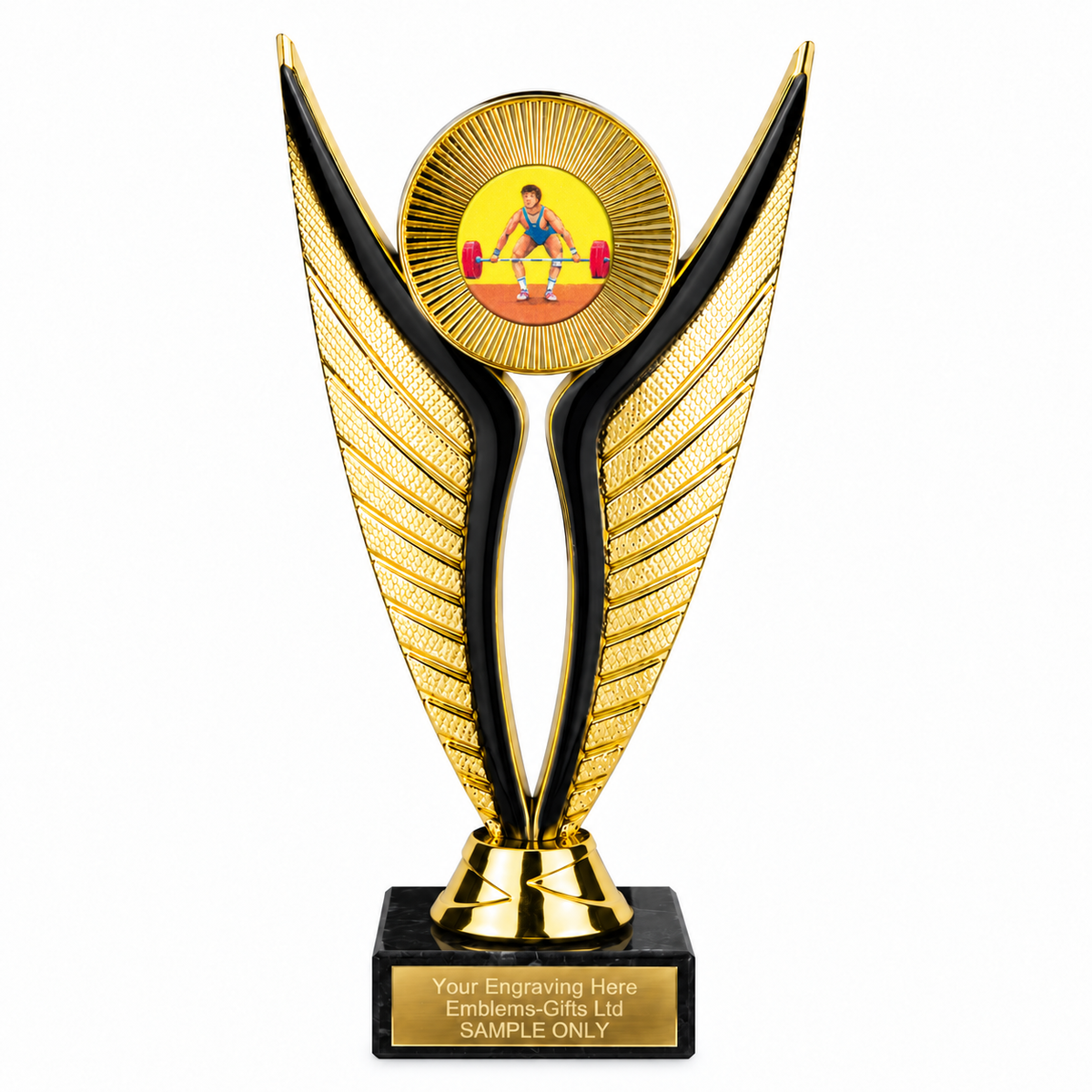 Weightlifting economy trophy 195mm with plastic top and marble base