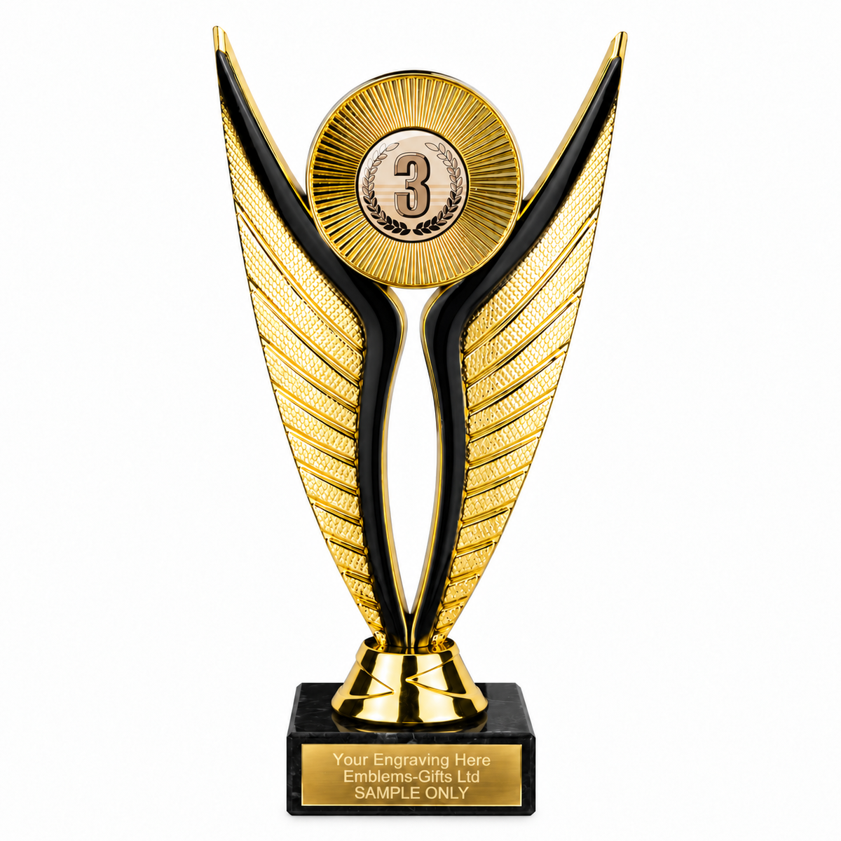 3rd Place Laurel Bronze economy trophy 195mm with plastic top and marble base