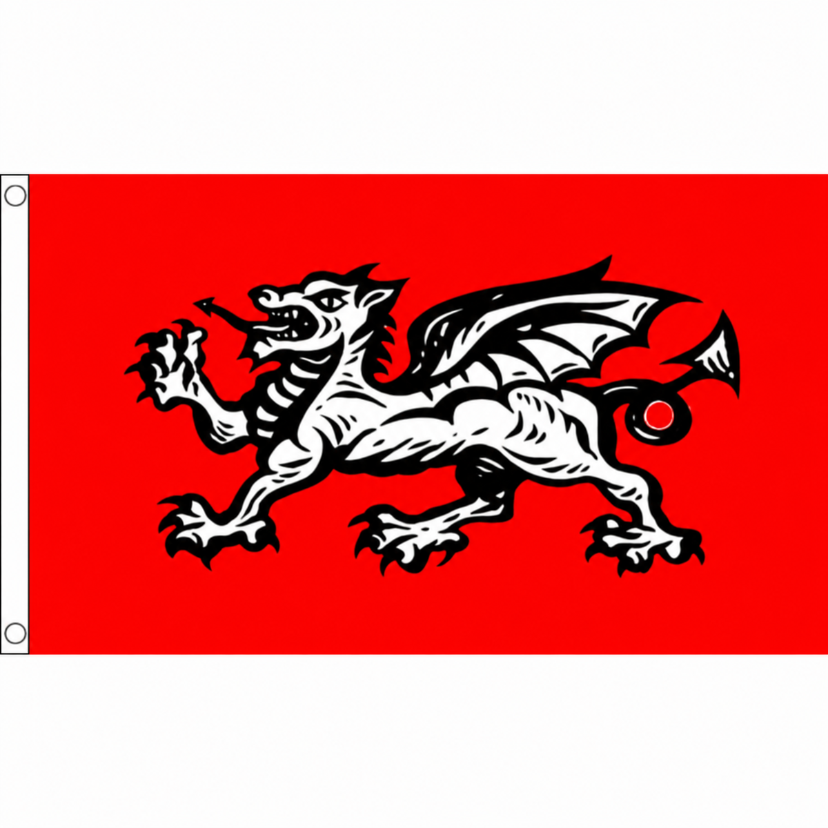 English Wessex Dragon B flag with black and white dragon on red, 5ft x 3ft