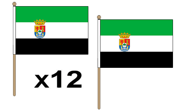 Flagmania Extremadura wooden hand flags, 9x6 inch, pack of 12, no bases