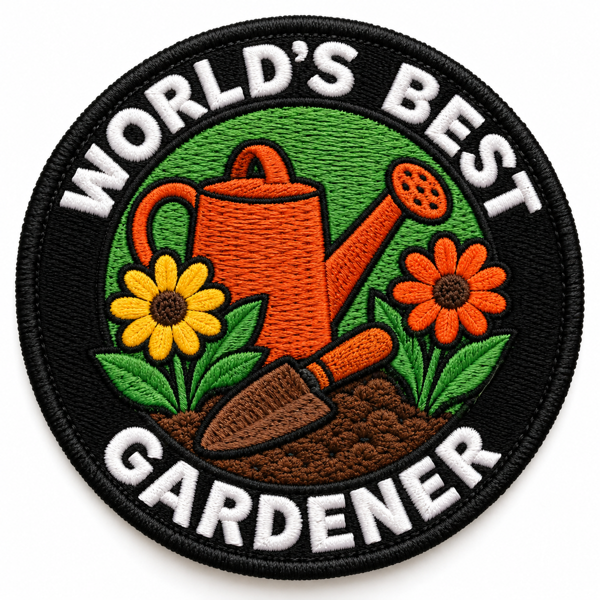 World's Best Gardener 80mm circular embroidered gardening patch