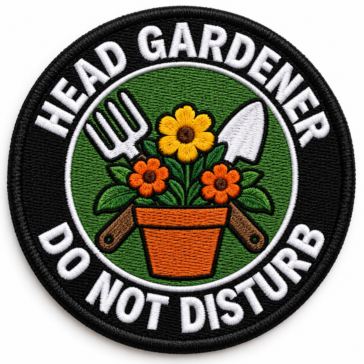 Head Gardener Do Not Disturb 80mm circular embroidered gardening patch
