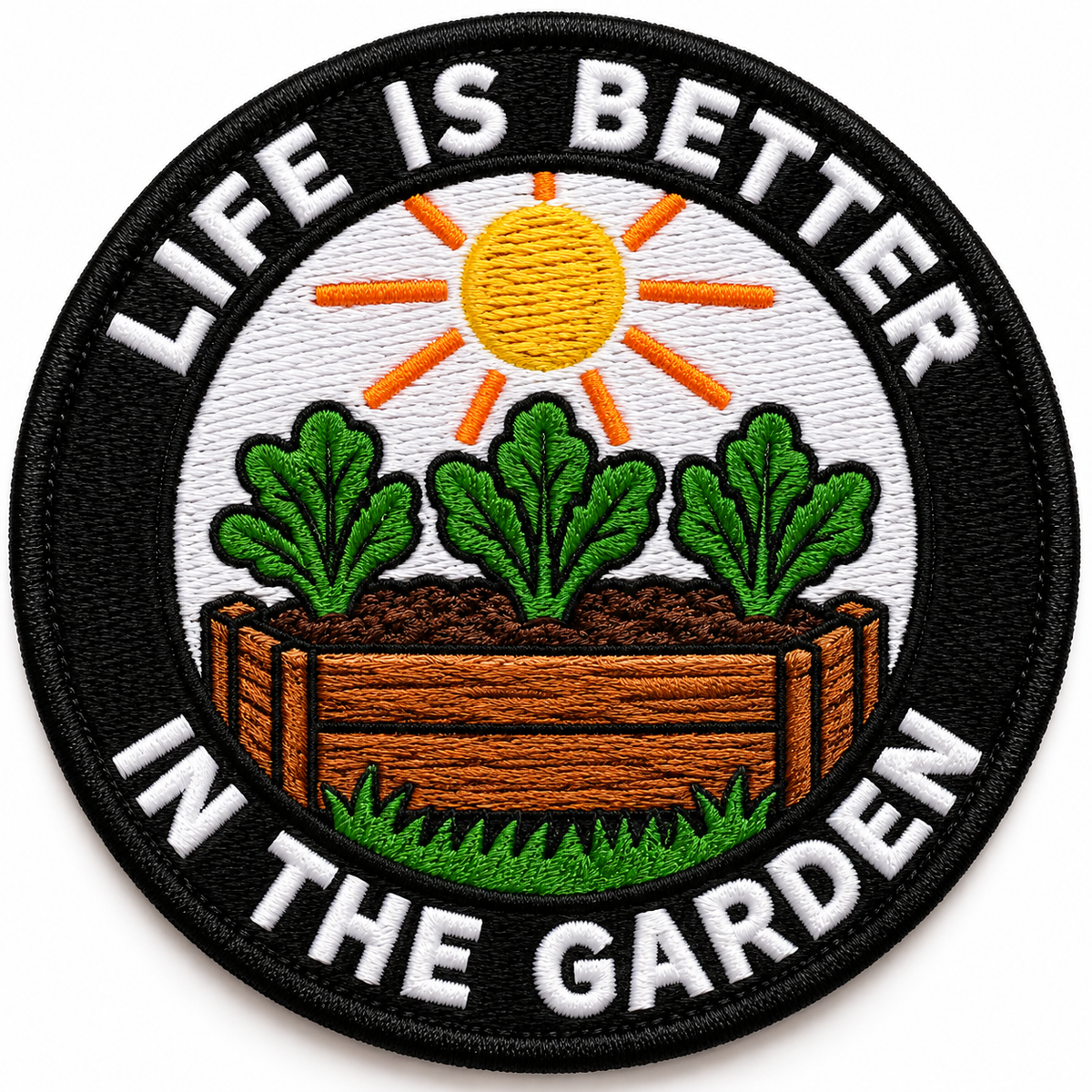 Life Is Better in the Garden 80mm circular embroidered gardening patch