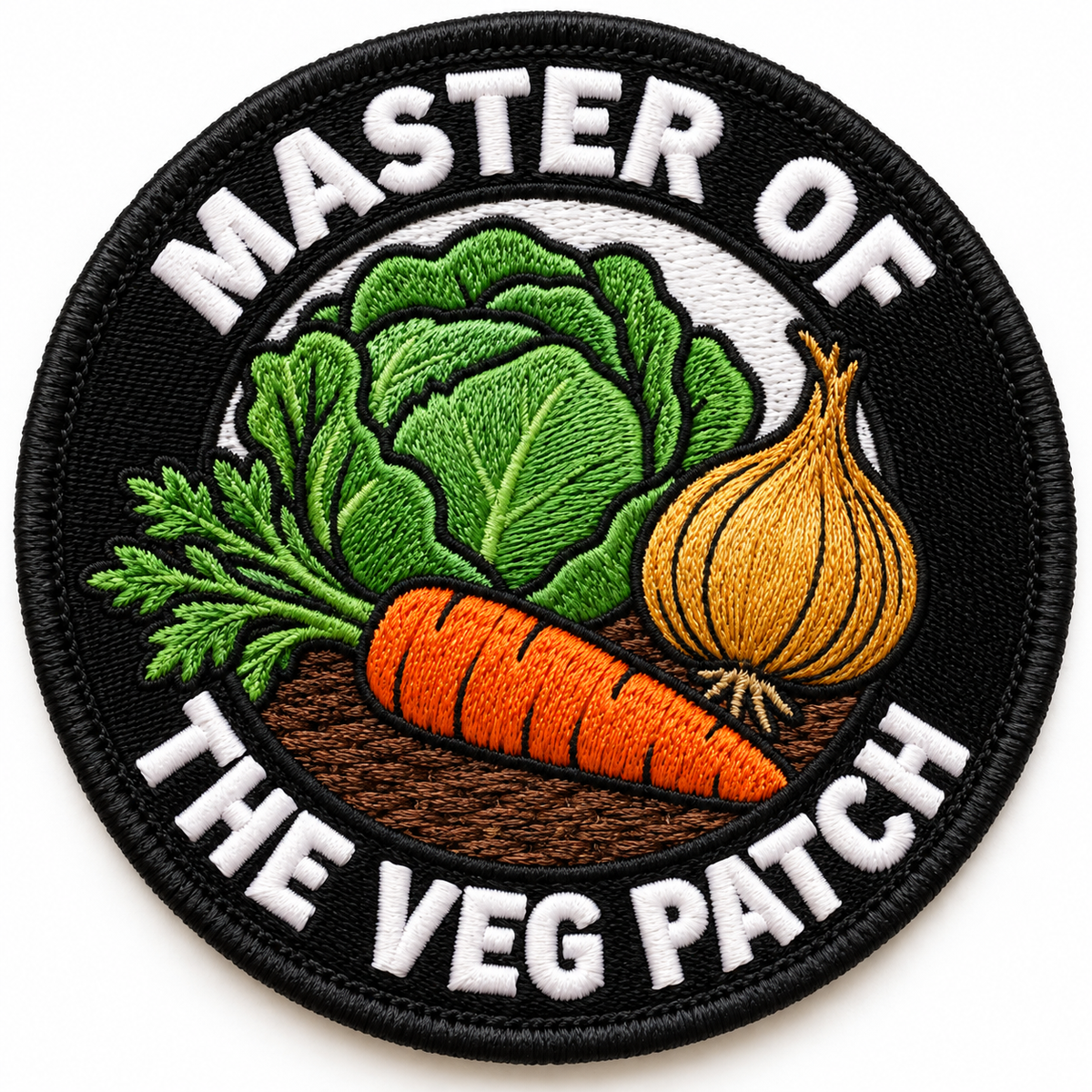 Master of the Veg Patch 80mm circular embroidered gardening patch