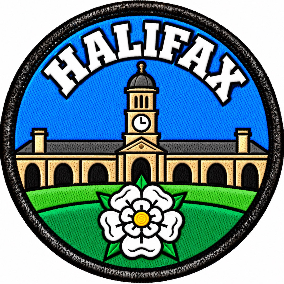 Halifax Yorkshire Clock Tower White Rose 80mm Embroidered Patch