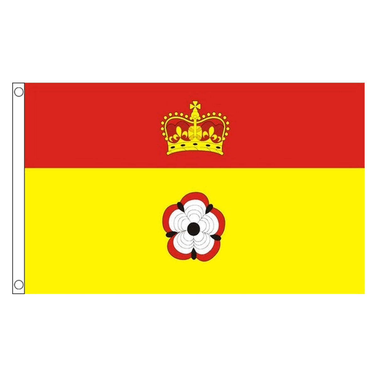 Hampshire old county flag with gold crown on red above red and white rose on yellow, 5ft x 3ft