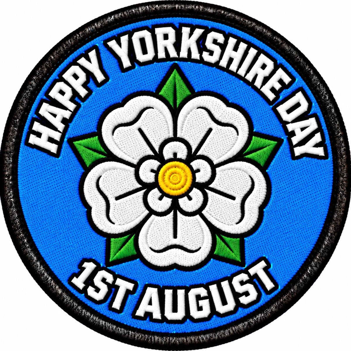 Happy Yorkshire Day 1st August White Rose 80mm Embroidered Patch