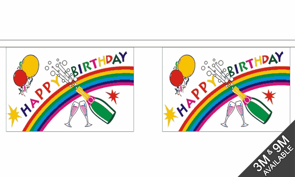 Happy Birthday Bottle Small Bunting Horizontal (3m Length) 3 metre bunting, 10 flags - Flagmania