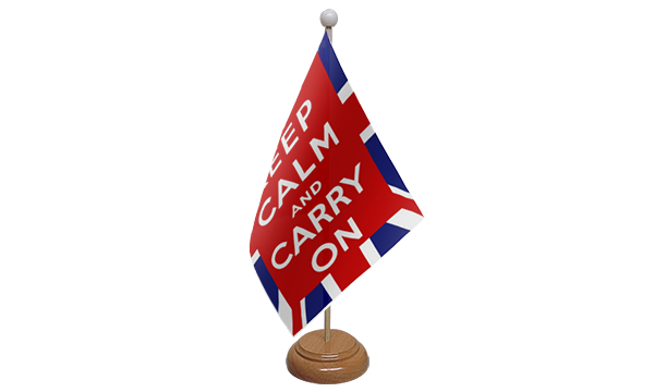 Flagmania Keep Calm And Carry On (UK) wooden hand flags, 9x6 inch, pack of 12, no bases