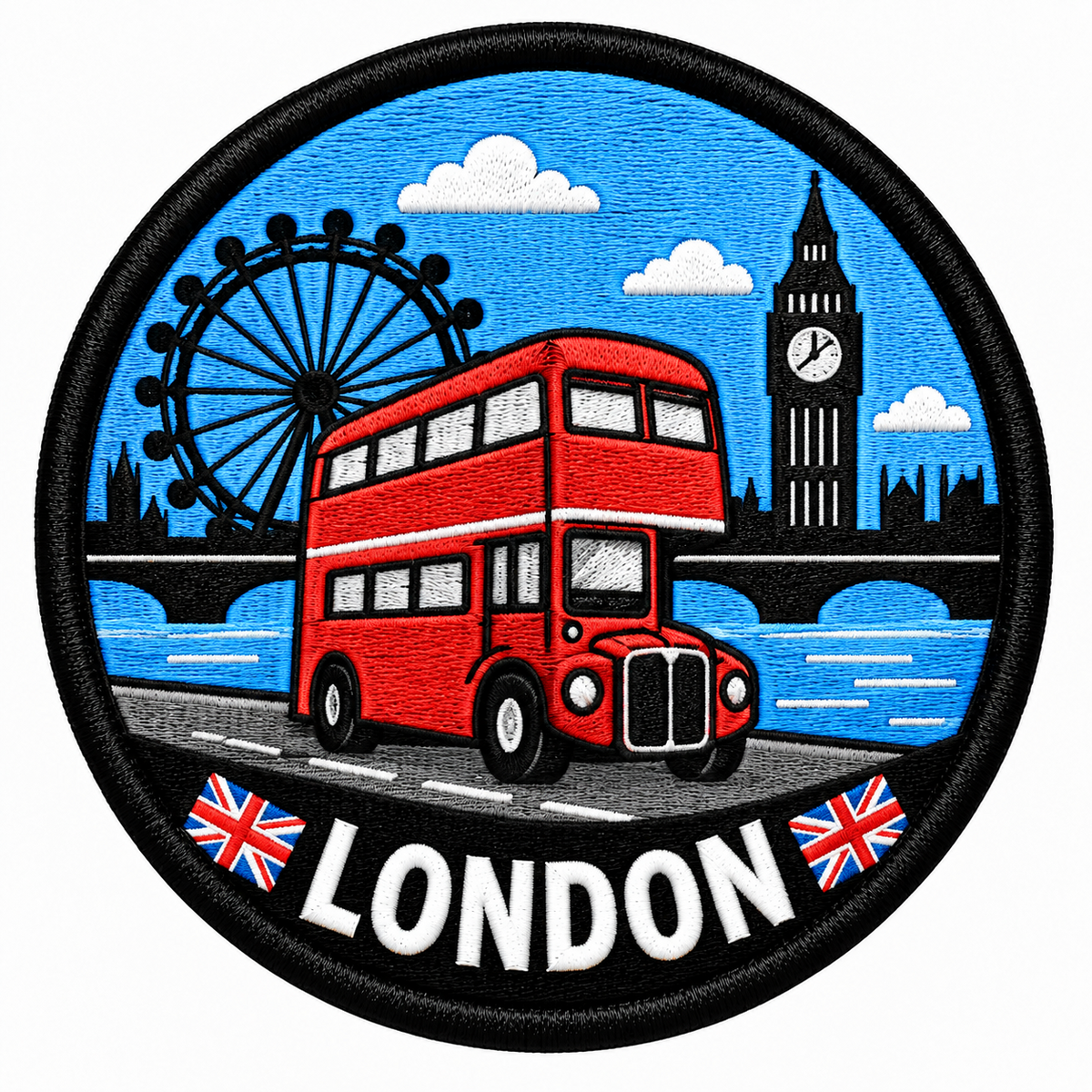 London Bus Big Ben and London Eye 80mm embroidered patch