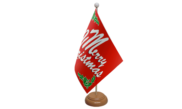 Flagmania Merry Christmas Red wooden hand flags, 9x6 inch, pack of 12, no bases