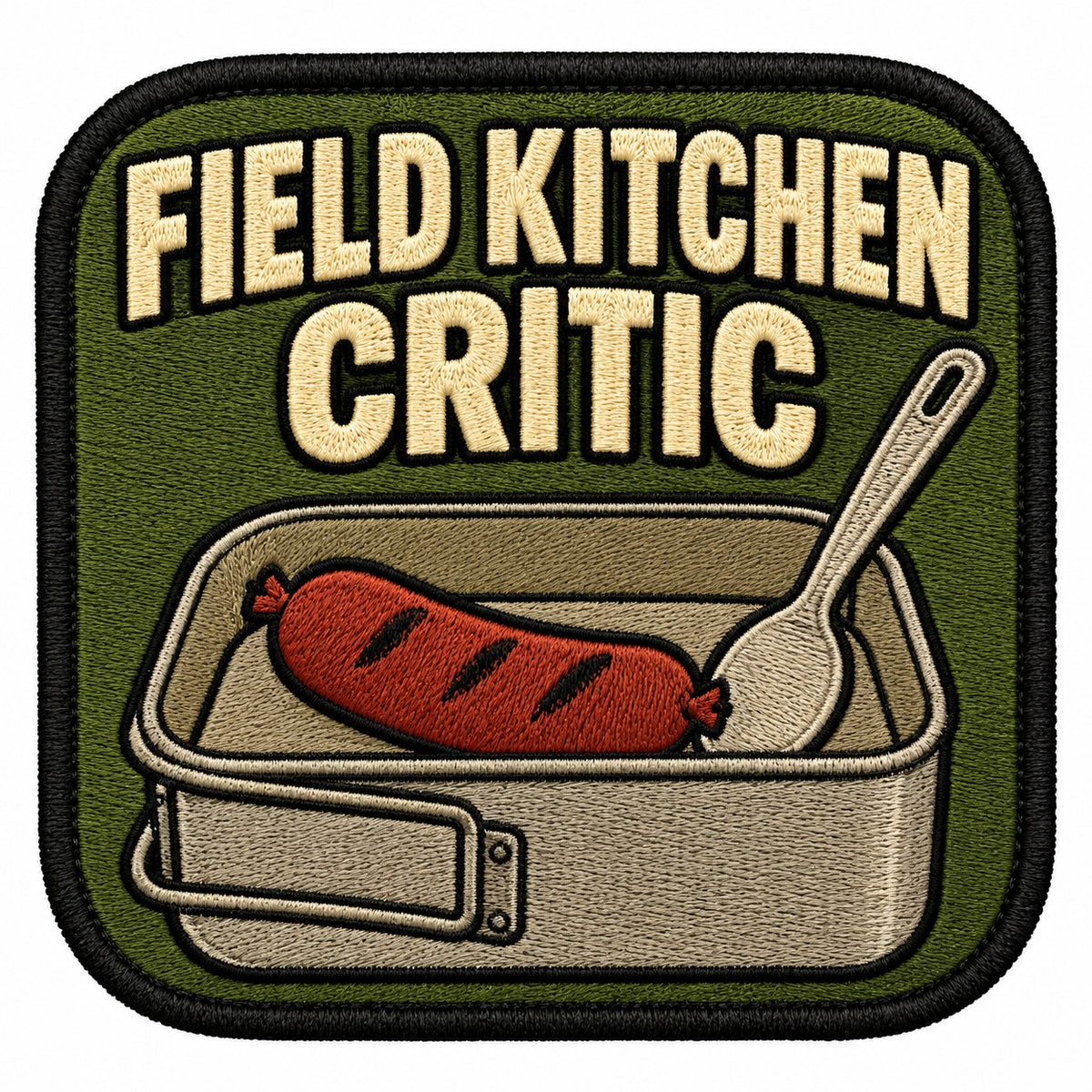 Field Kitchen Critic embroidered patch design preview – 110mm longest edge