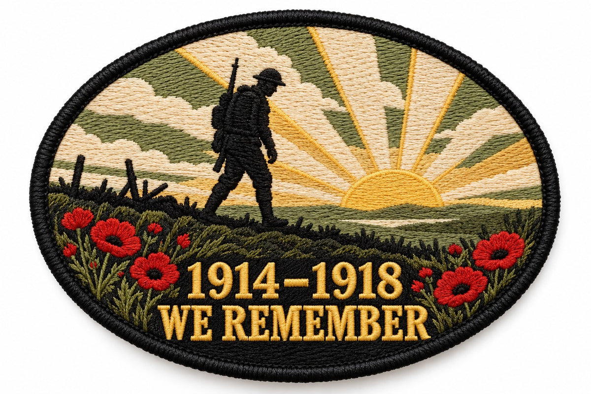History Remembered 1914-1918 embroidered patch design preview – 120mm longest edge