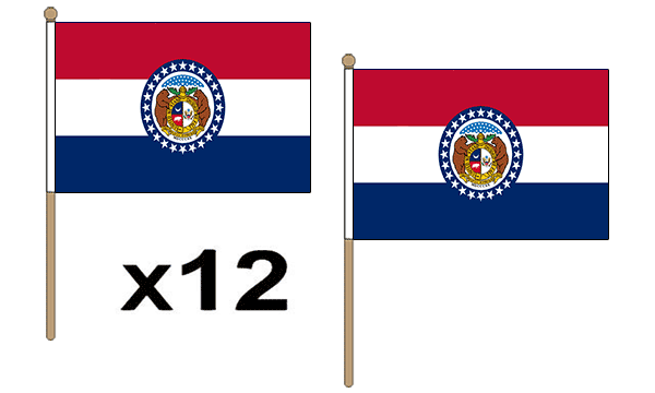Flagmania Missouri wooden hand flags, 9x6 inch, pack of 12, no bases