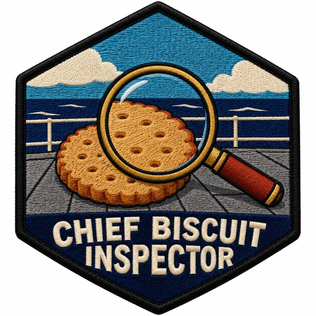 Chief Biscuit Inspector embroidered patch design preview - 120mm
