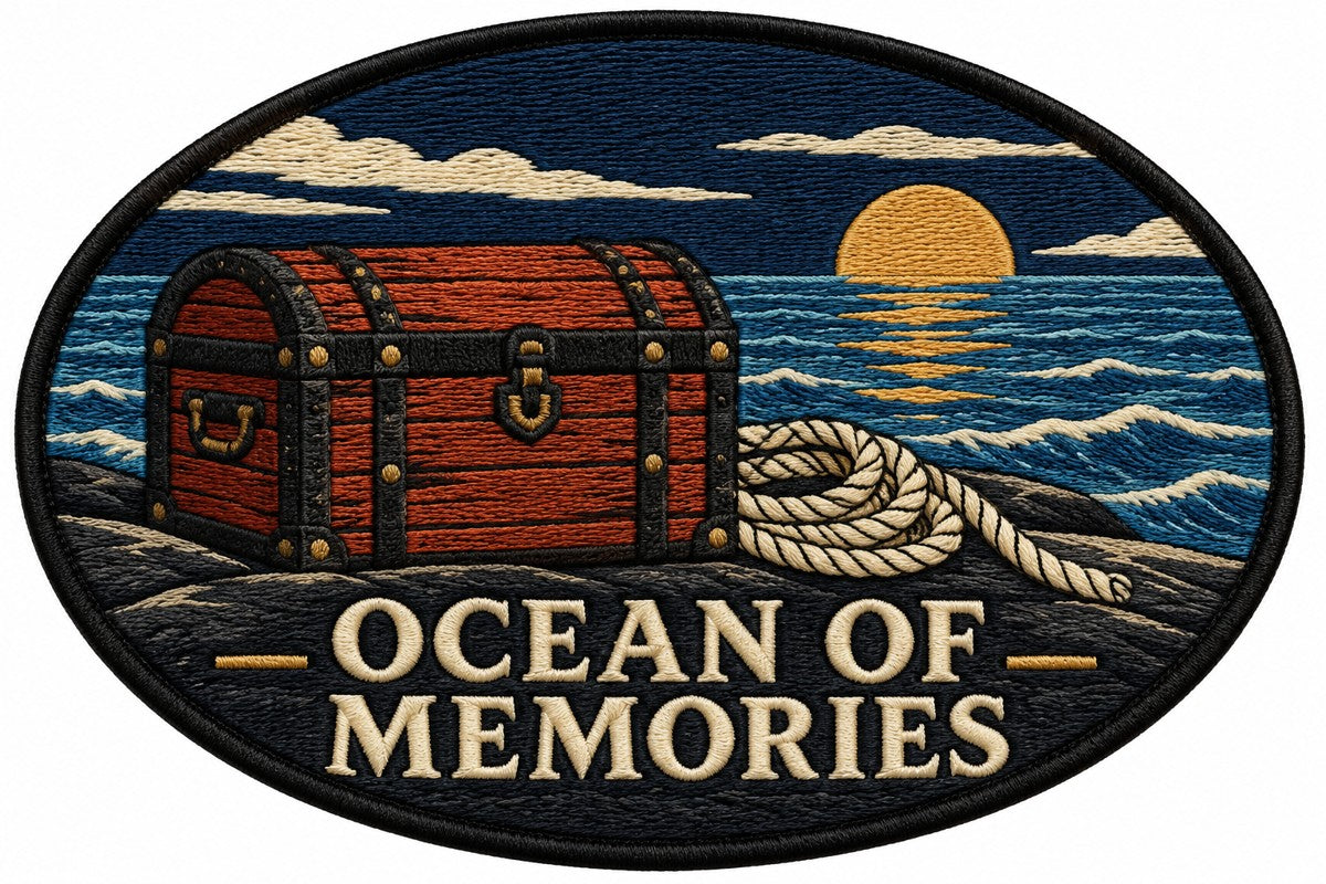 Ocean Of Memories embroidered patch design preview - 110mm