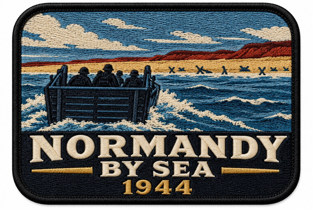 Normandy By Sea 1944 embroidered patch design preview - 130mm