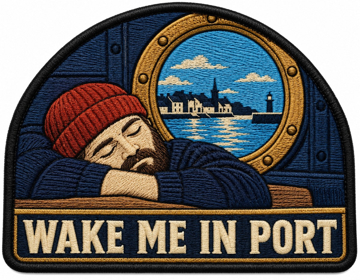 Wake Me In Port embroidered patch design preview - 120mm