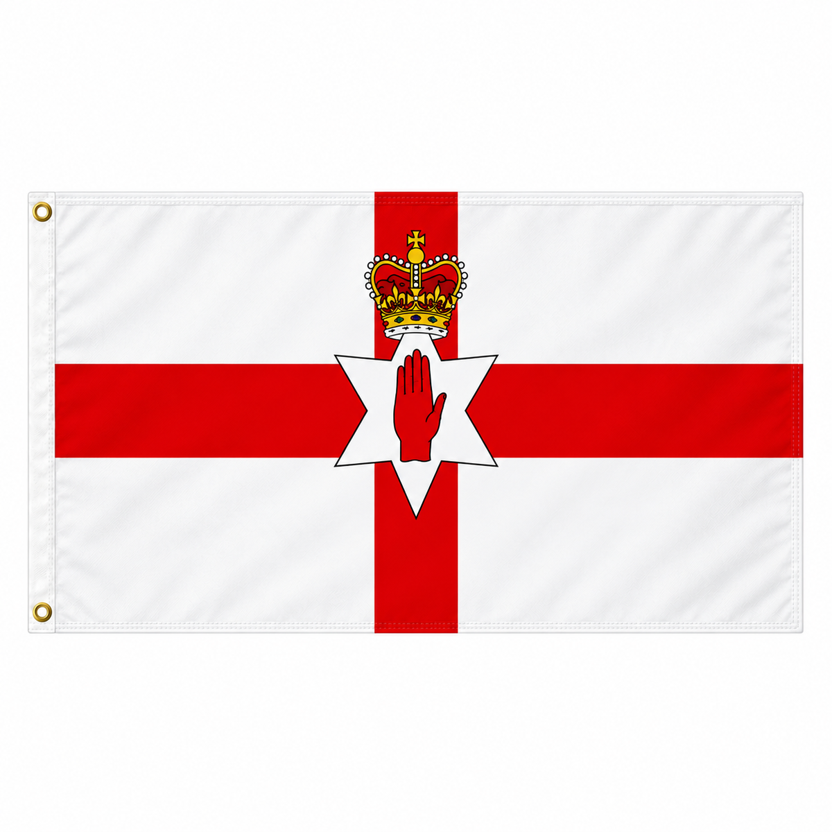 Northern Ireland flag with red cross, crowned star and red hand, 5ft x 3ft