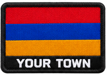 Personalised Armenia embroidered flag patch with example YOUR TOWN text