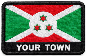 Personalised Burundi embroidered flag patch with example YOUR TOWN text