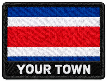Personalised Costa Rica embroidered flag patch with example YOUR TOWN text