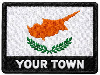 Personalised Cyprus embroidered flag patch with example YOUR TOWN text