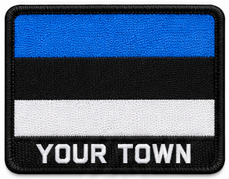 Personalised Estonia embroidered flag patch with example YOUR TOWN text