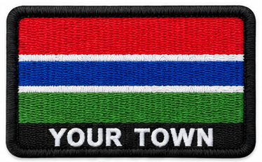 Personalised Gambia embroidered flag patch with example YOUR TOWN text