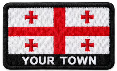 Personalised Georgia embroidered flag patch with example YOUR TOWN text