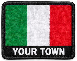 Personalised Italy embroidered flag patch with example YOUR TOWN text
