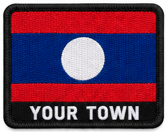 Personalised Laos embroidered flag patch with example YOUR TOWN text