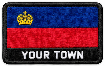 Personalised Liechtenstein embroidered flag patch with example YOUR TOWN text