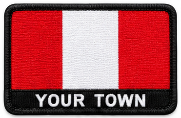 Personalised Peru embroidered flag patch with example YOUR TOWN text